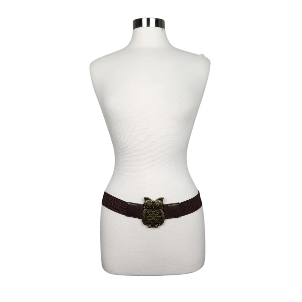 Fantasia Accessories Antique Brass Owl Brown Stretchy Boho Belt Womens Size L XL